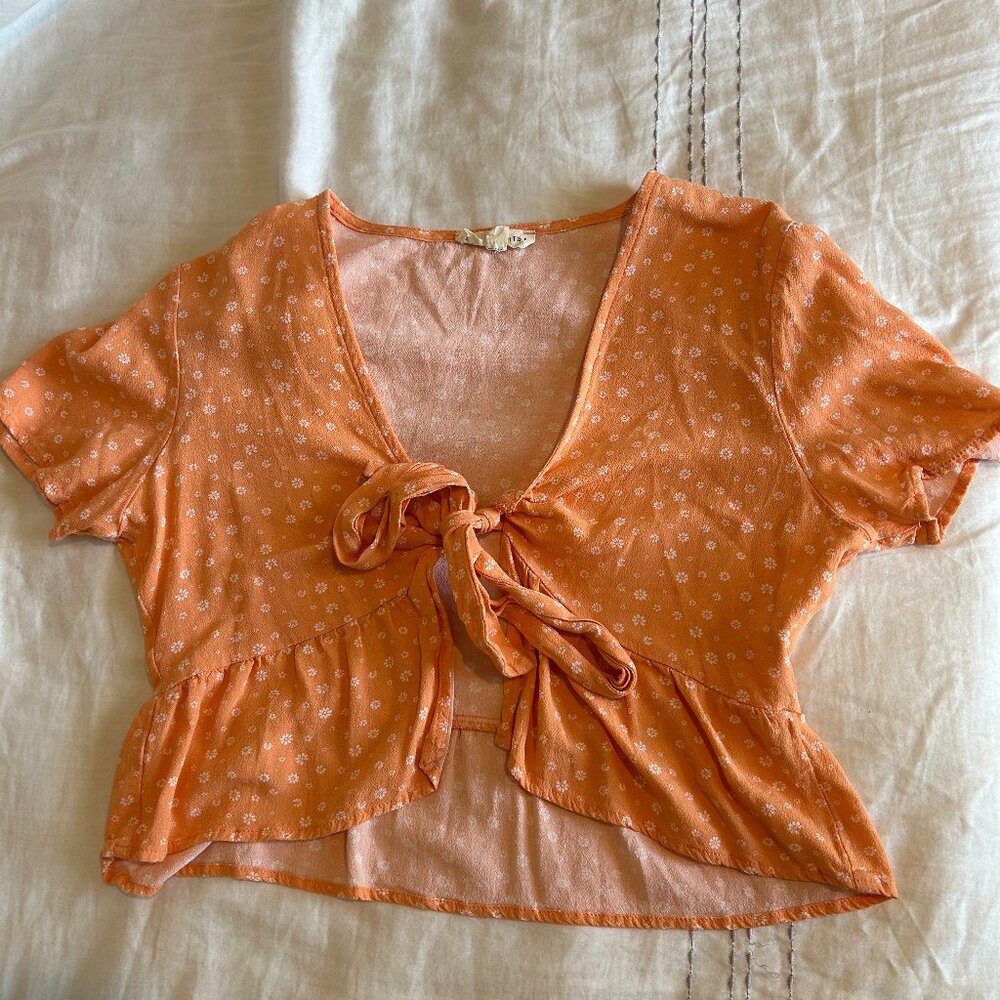 LA Hearts Orange Floral Tie-Front Crop Top - Never Worn